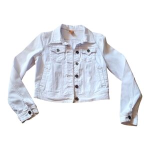 Jou Jou Juniors White Jean Jacket- Cropped- Stitching Details- Sz Medium